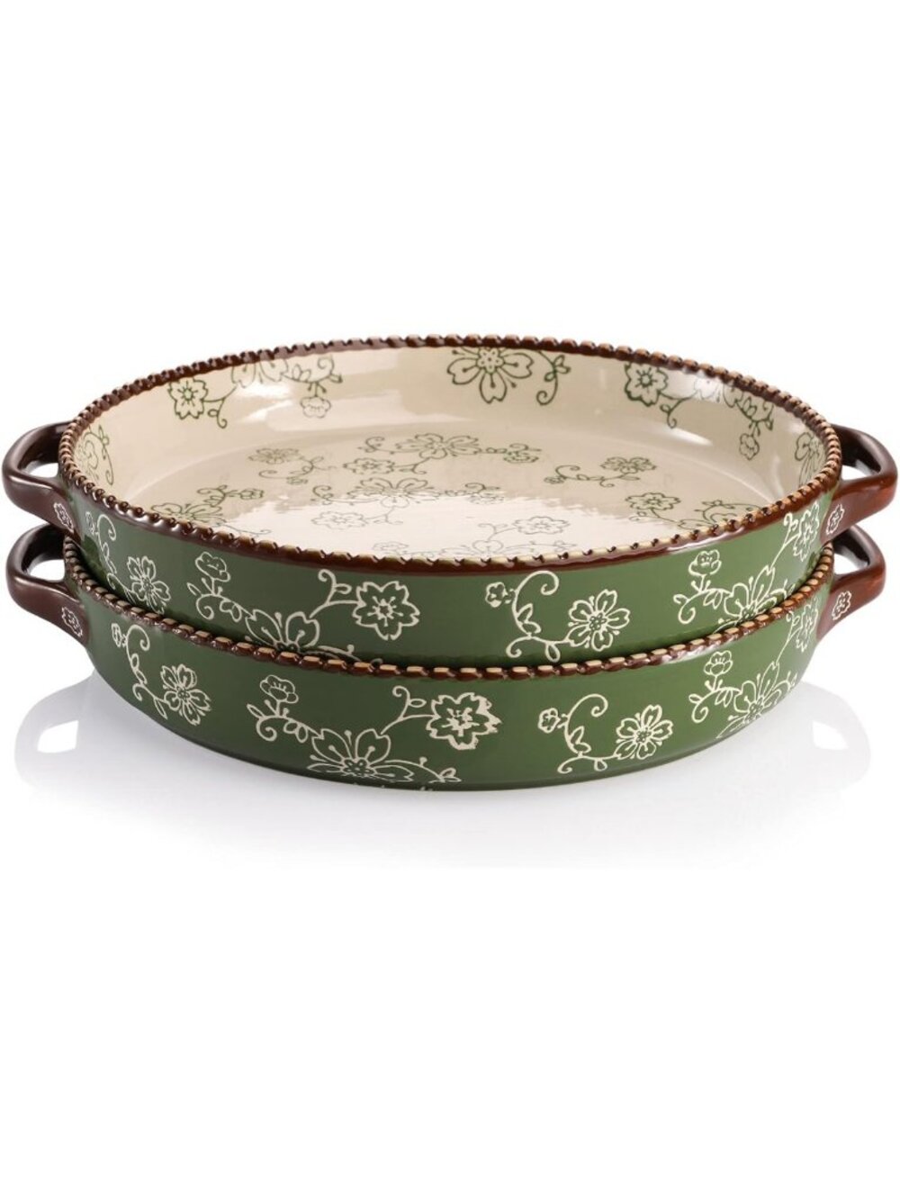 Set of 2 Ceramic Pie Pans - 9 Inch Round Baking Dishes with Double Handles
